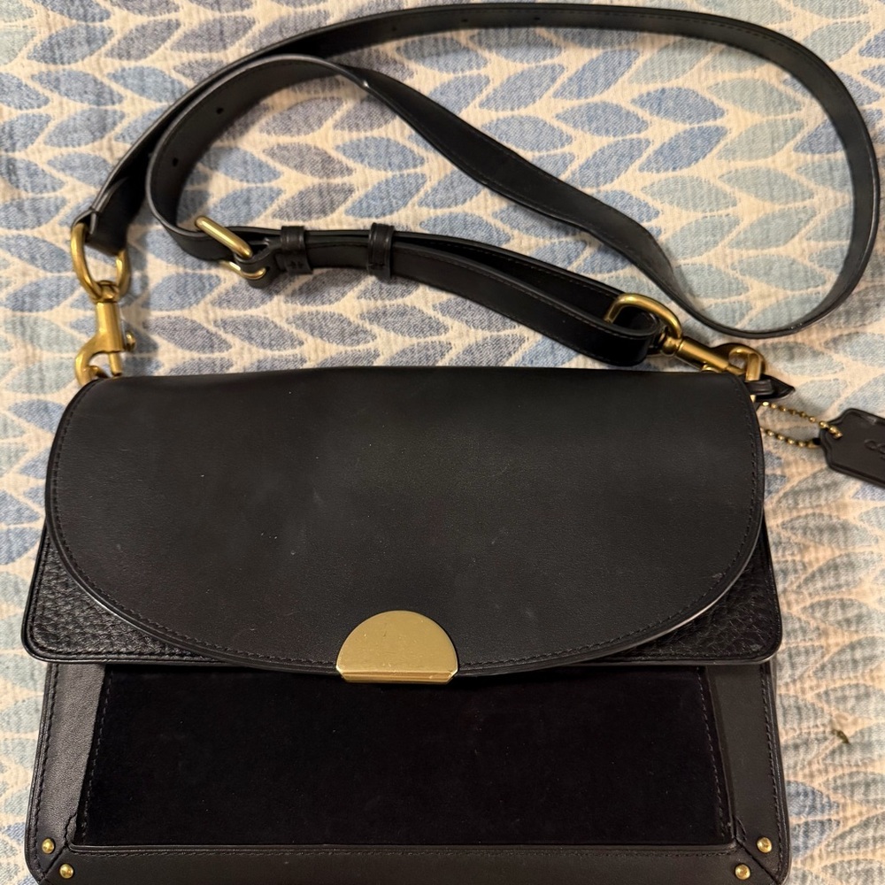 Coach Black Leather Shoulder Bag with Gold Hardware